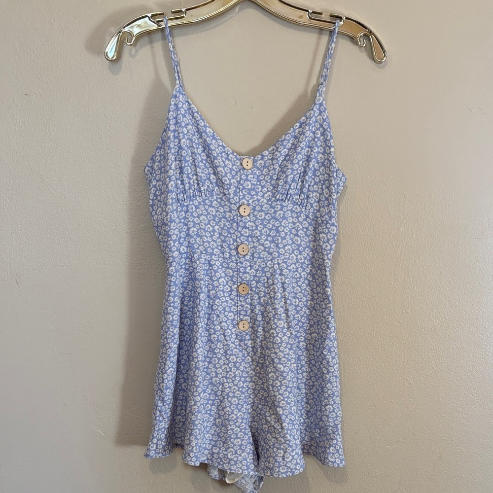 All in Favor Light Blue Floral Romper